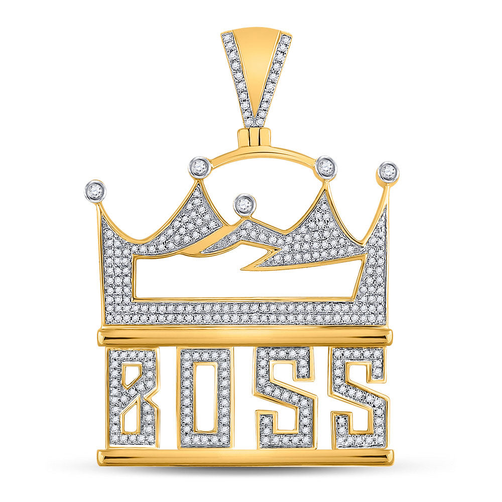 10K YELLOW GOLD ROUND DIAMOND BOSS CROWN CHARM PENDANT 1 CTTW