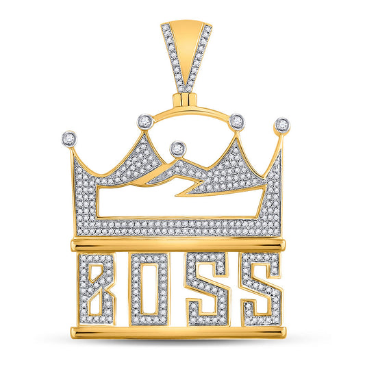 10K YELLOW GOLD ROUND DIAMOND BOSS CROWN CHARM PENDANT 1 CTTW