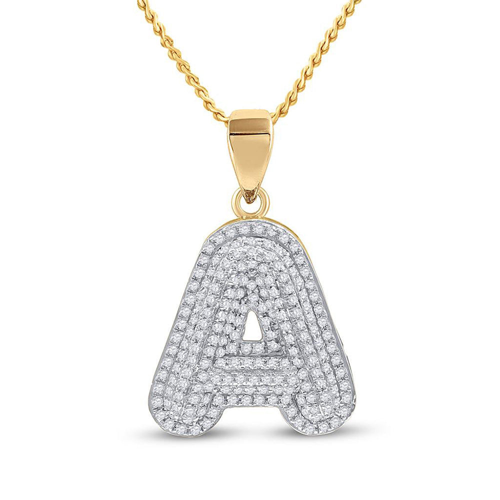 10K YELLOW GOLD ROUND DIAMOND INITIAL A LETTER CHARM PENDANT 1/2 CTTW