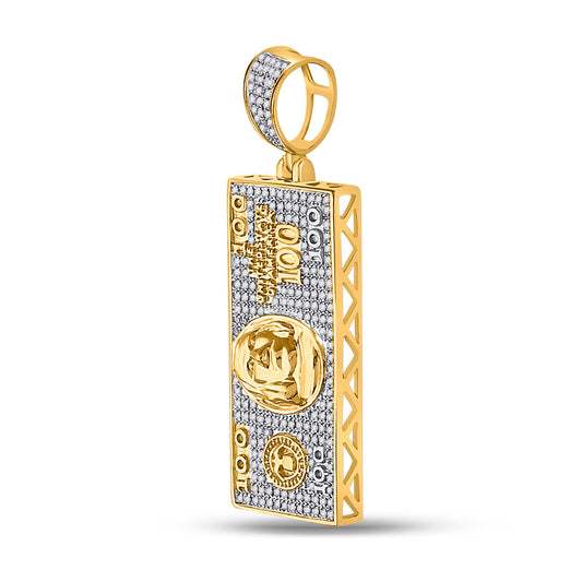 10K YELLOW GOLD ROUND DIAMOND HUNDRED BILL MONEY CHARM PENDANT 5/8 CTTW