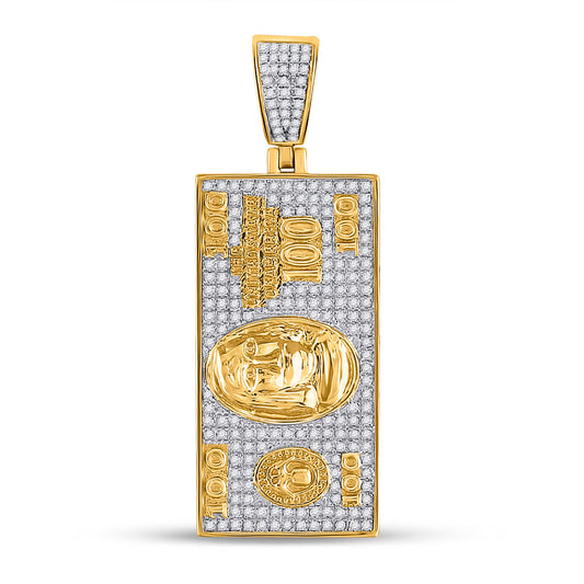 10K YELLOW GOLD ROUND DIAMOND HUNDRED BILL MONEY CHARM PENDANT 5/8 CTTW