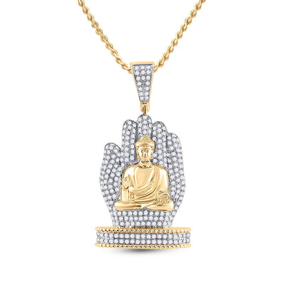 10K YELLOW GOLD ROUND DIAMOND BUDDHA HAND CHARM PENDANT 1-3/4 CTTW