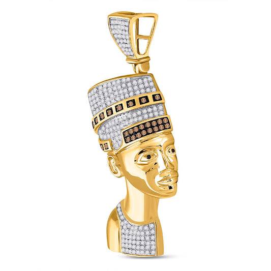 10K YELLOW GOLD ROUND RED DIAMOND PHARAOH NEFERTITI PENDANT 1 CTTW