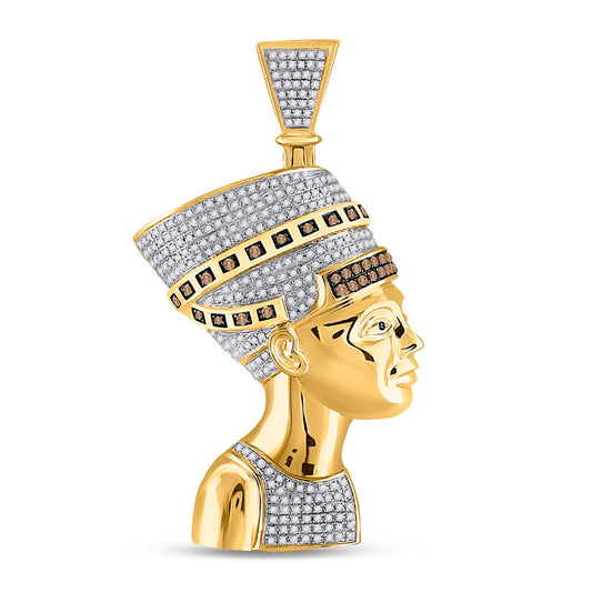 10K YELLOW GOLD ROUND RED DIAMOND PHARAOH NEFERTITI PENDANT 1 CTTW