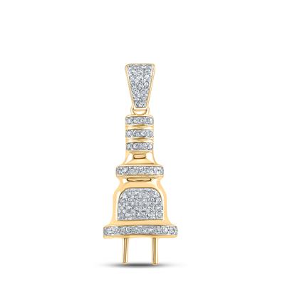 10K YELLOW GOLD ROUND DIAMOND POWER PLUG CHARM PENDANT 1/5 CTTW