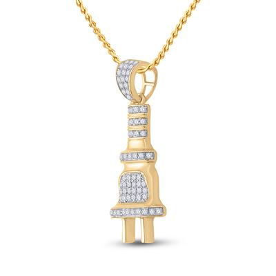 10K YELLOW GOLD ROUND DIAMOND POWER PLUG CHARM PENDANT 1/5 CTTW