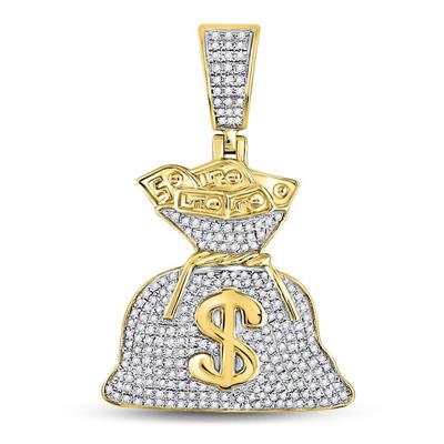 10K YELLOW GOLD ROUND DIAMOND MONEY BAG DOLLAR CHARM PENDANT 1/2 CTTW