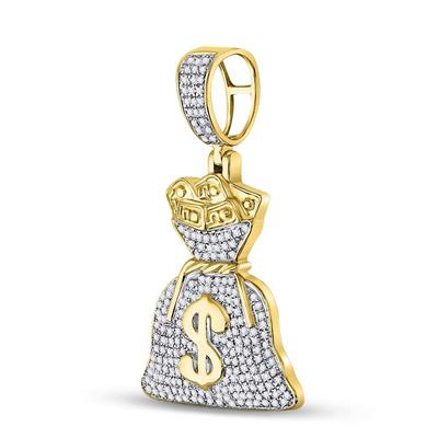 10K YELLOW GOLD ROUND DIAMOND MONEY BAG DOLLAR CHARM PENDANT 1/2 CTTW