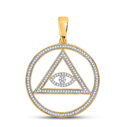 10K YELLOW GOLD ROUND DIAMOND ALL-SEEING EYE OF PROVIDENCE CHARM PENDANT 1/2 CTTW