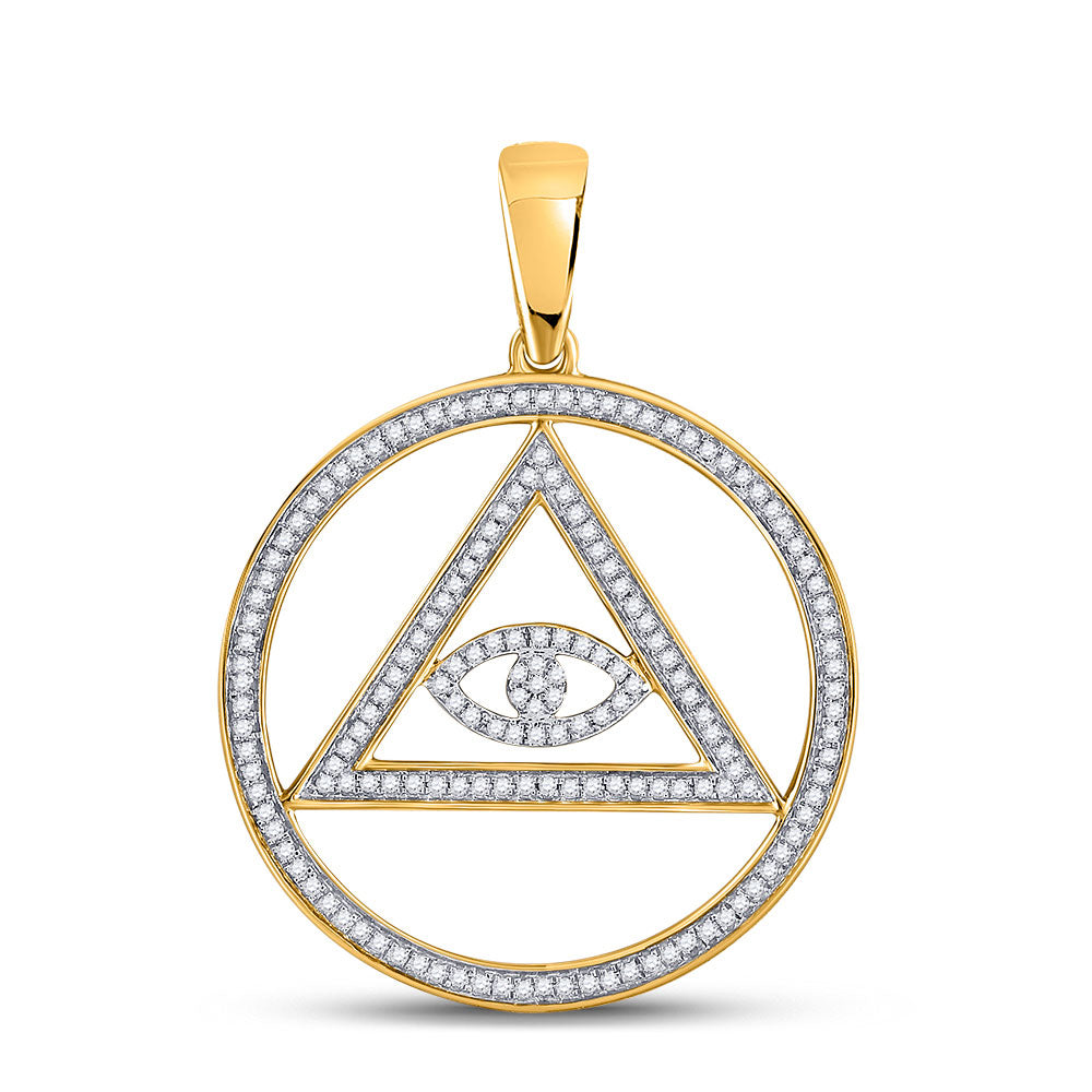 10K YELLOW GOLD ROUND DIAMOND ALL-SEEING EYE OF PROVIDENCE CHARM PENDANT 1/2 CTTW