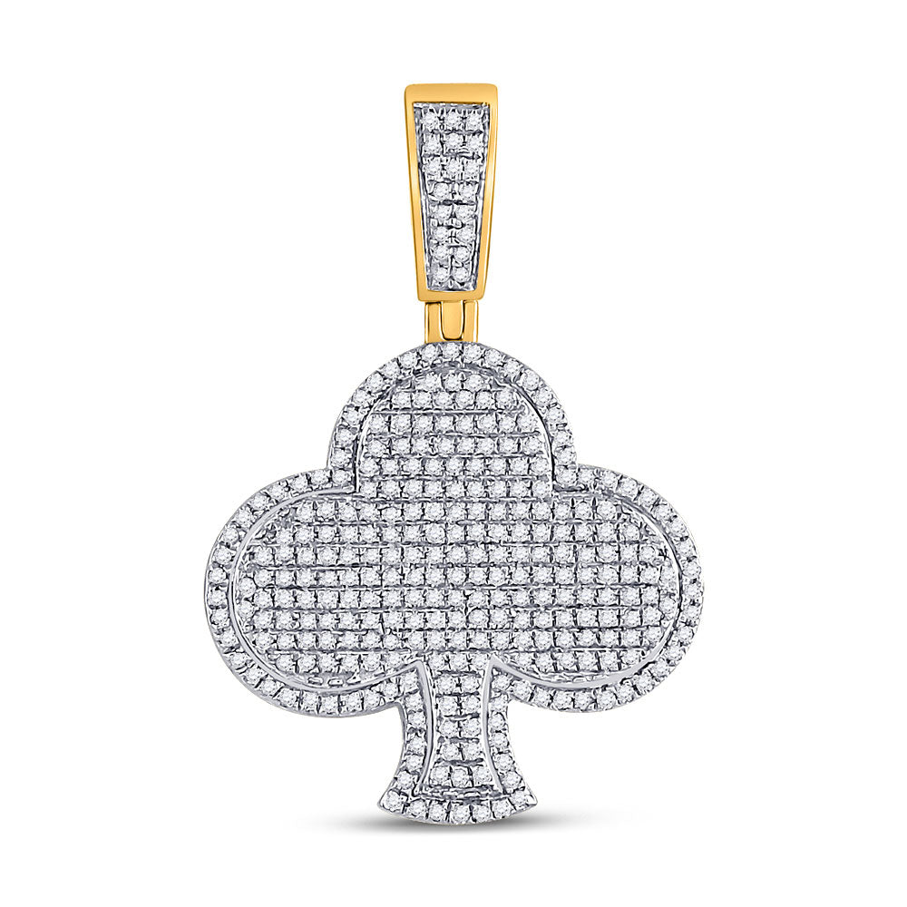 10K YELLOW GOLD ROUND DIAMOND CLOVER CHARM PENDANT 3/4 CTTW