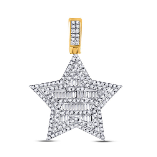10K YELLOW GOLD BAGUETTE DIAMOND STAR CHARM PENDANT 3/4 CTTW