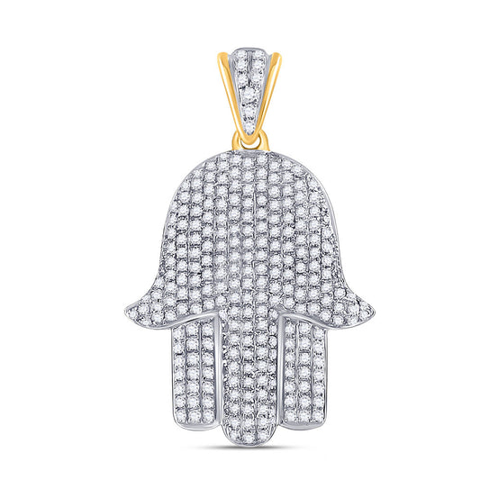 10K YELLOW GOLD ROUND DIAMOND HAMSA HAND CHARM PENDANT 3/4 CTTW