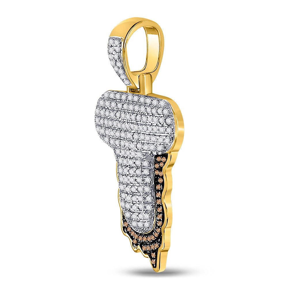 10K YELLOW GOLD ROUND RED DIAMOND LETTER T BLOOD CHARM PENDANT 5/8 CTTW