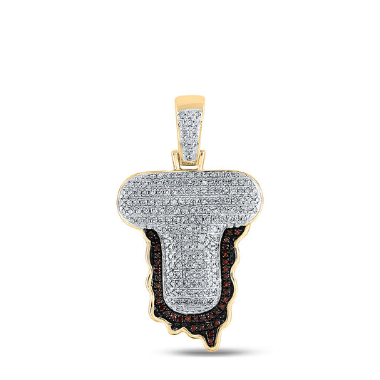 10K YELLOW GOLD ROUND RED DIAMOND LETTER T BLOOD CHARM PENDANT 5/8 CTTW