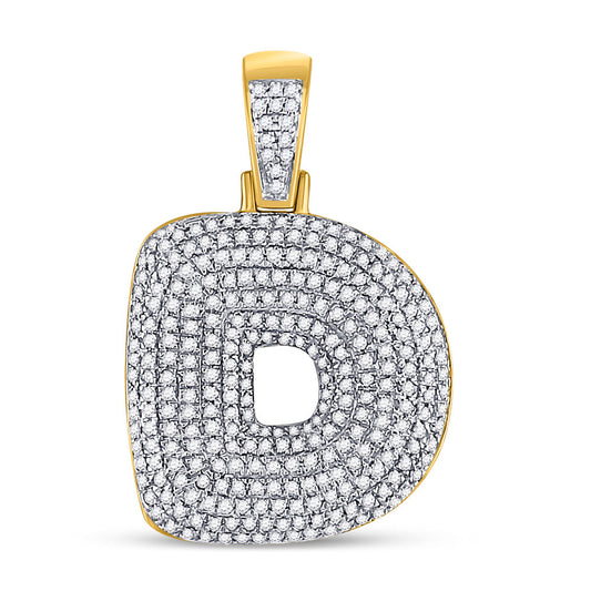 10K YELLOW GOLD ROUND DIAMOND BUBBLE D LETTER CHARM PENDANT 7/8 CTTW