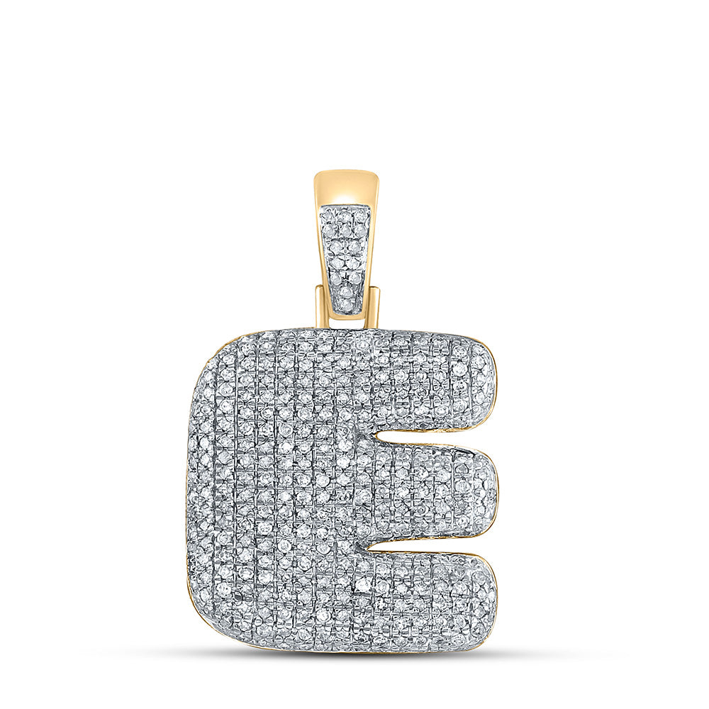 10K YELLOW GOLD ROUND DIAMOND BUBBLE E LETTER CHARM PENDANT 1 CTTW