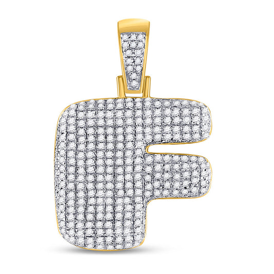 10K YELLOW GOLD ROUND DIAMOND BUBBLE F LETTER CHARM PENDANT 7/8 CTTW