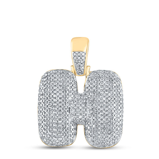10K YELLOW GOLD ROUND DIAMOND BUBBLE H LETTER CHARM PENDANT 7/8 CTTW