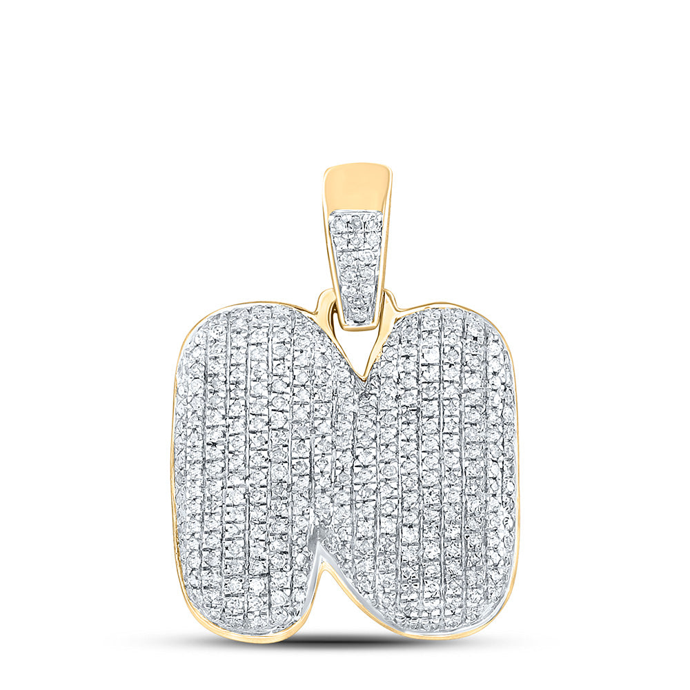 10K YELLOW GOLD ROUND DIAMOND BUBBLE N LETTER CHARM PENDANT 7/8 CTTW