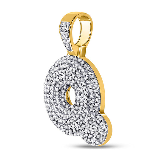 10K YELLOW GOLD ROUND DIAMOND BUBBLE Q LETTER CHARM PENDANT 3/4 CTTW