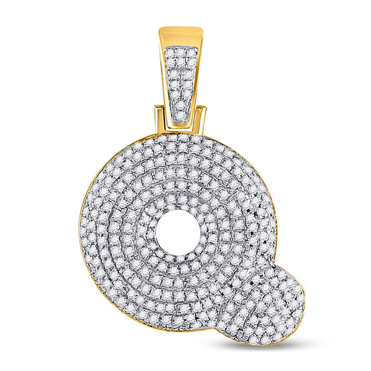 10K YELLOW GOLD ROUND DIAMOND BUBBLE Q LETTER CHARM PENDANT 3/4 CTTW