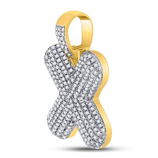 10K YELLOW GOLD ROUND DIAMOND BUBBLE X LETTER CHARM PENDANT 7/8 CTTW