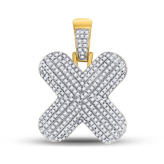 10K YELLOW GOLD ROUND DIAMOND BUBBLE X LETTER CHARM PENDANT 7/8 CTTW