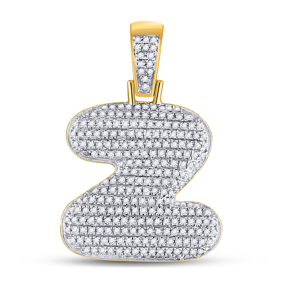 10K YELLOW GOLD ROUND DIAMOND BUBBLE Z LETTER CHARM PENDANT 3/4 CTTW