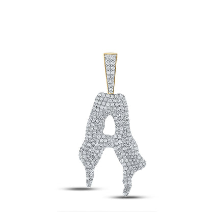 10K YELLOW GOLD ROUND DIAMOND DRIP A LETTER CHARM PENDANT 2-1/4 CTTW