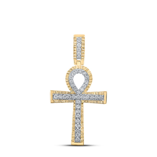 10K YELLOW GOLD ROUND DIAMOND ANKH CROSS CHARM PENDANT 1 CTTW