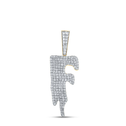 10K YELLOW GOLD ROUND DIAMOND DRIP F LETTER CHARM PENDANT 1-3/4 CTTW