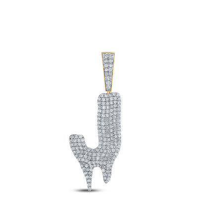 10K YELLOW GOLD ROUND DIAMOND DRIP J LETTER CHARM PENDANT 2 CTTW