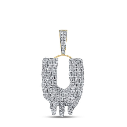 10K YELLOW GOLD ROUND DIAMOND DRIP U LETTER CHARM PENDANT 3 CTTW