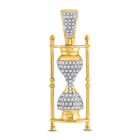 10K YELLOW GOLD ROUND DIAMOND HOURGLASS CHARM PENDANT 1/3 CTTW