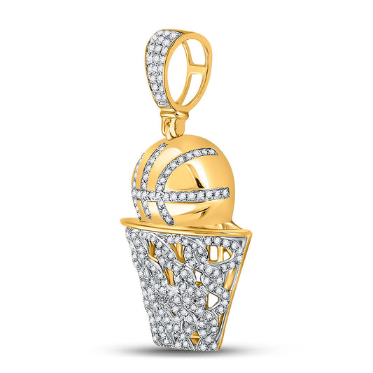 10K YELLOW GOLD ROUND DIAMOND SPORTS BASKETBALL CHARM PENDANT 3/4 CTTW