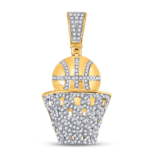 10K YELLOW GOLD ROUND DIAMOND SPORTS BASKETBALL CHARM PENDANT 3/4 CTTW