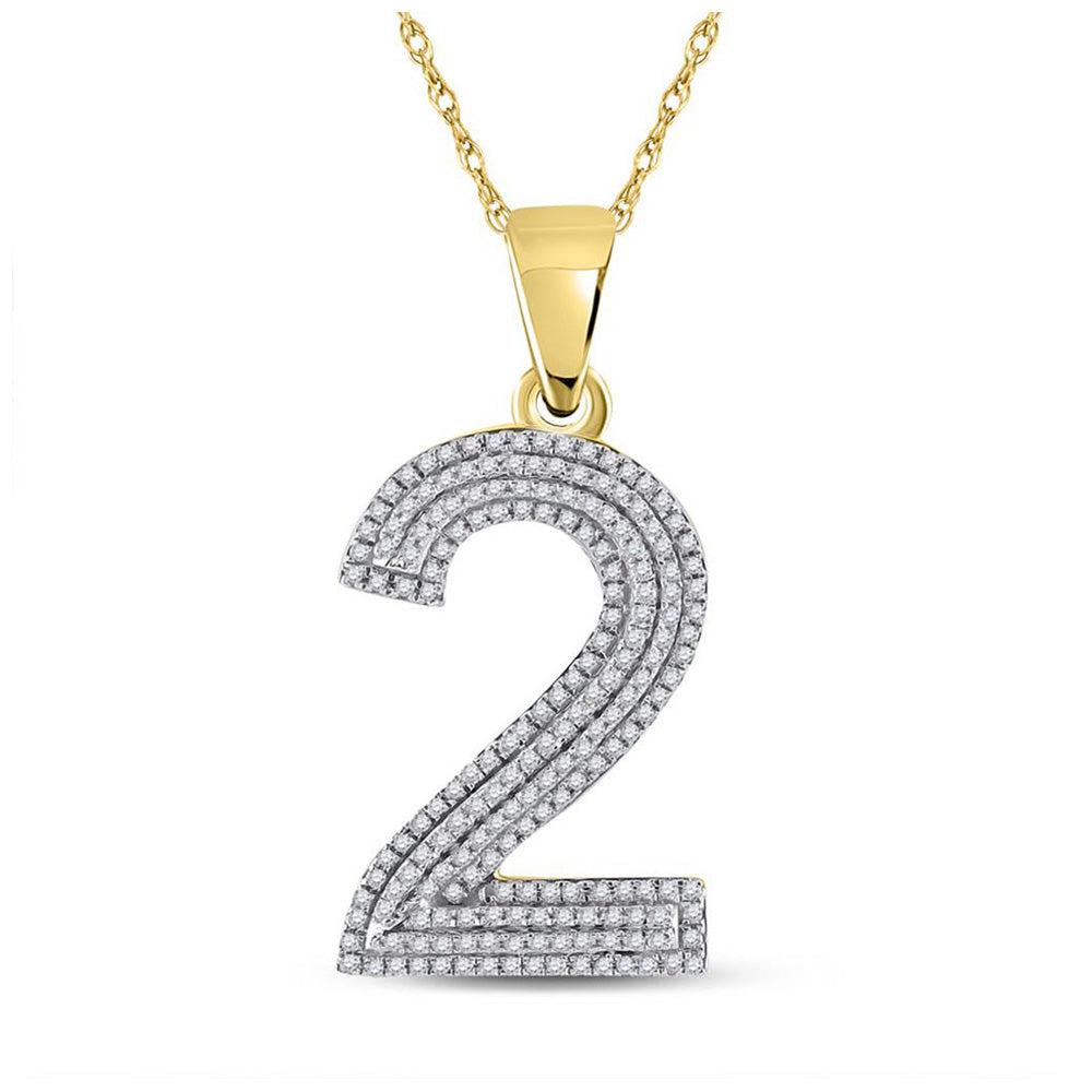 10K YELLOW GOLD ROUND DIAMOND NUMBER 2 CHARM PENDANT 5/8 CTTW