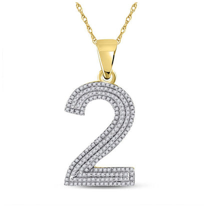 10K YELLOW GOLD ROUND DIAMOND NUMBER 2 CHARM PENDANT 5/8 CTTW