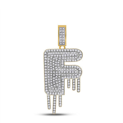 10K YELLOW GOLD ROUND DIAMOND DRIP F LETTER CHARM PENDANT 5/8 CTTW