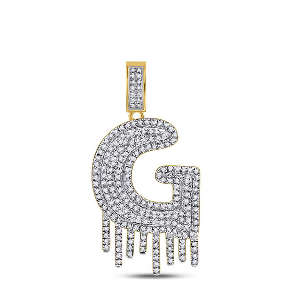 10K YELLOW GOLD ROUND DIAMOND G LETTER CHARM PENDANT 5/8 CTTW