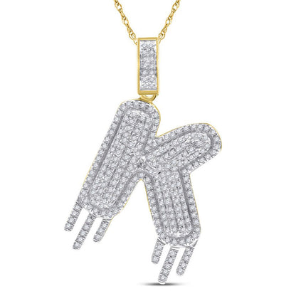 10K YELLOW GOLD ROUND DIAMOND K DRIPPING LETTER CHARM PENDANT 3/4 CTTW