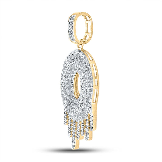 10K YELLOW GOLD ROUND DIAMOND DRIPPING O LETTER CHARM PENDANT 3/4 CTTW