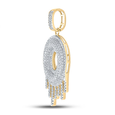 10K YELLOW GOLD ROUND DIAMOND DRIPPING O LETTER CHARM PENDANT 3/4 CTTW