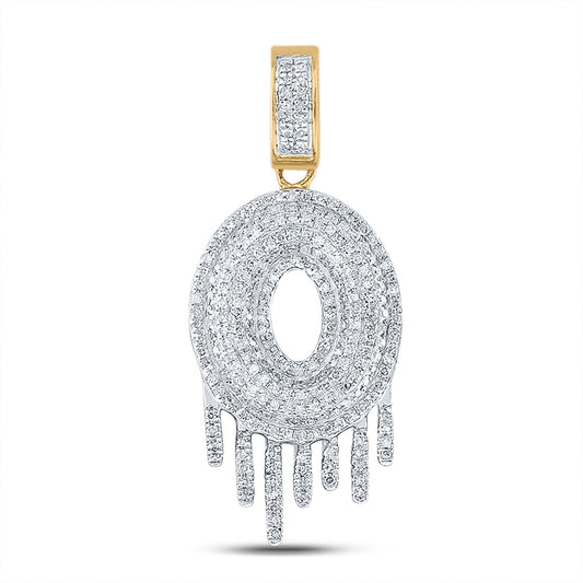 10K YELLOW GOLD ROUND DIAMOND DRIPPING O LETTER CHARM PENDANT 3/4 CTTW