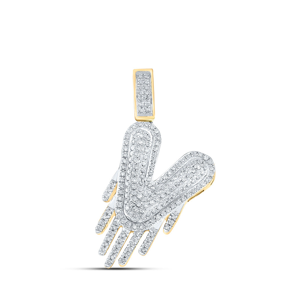 10K YELLOW GOLD ROUND DIAMOND DRIP V LETTER CHARM PENDANT 1/2 CTTW