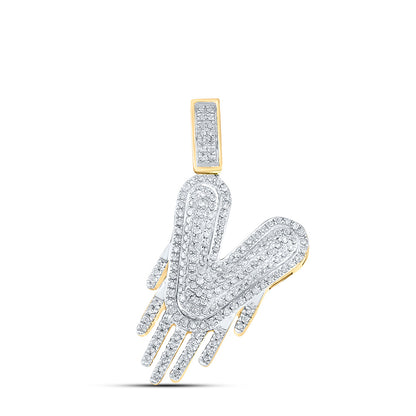 10K YELLOW GOLD ROUND DIAMOND DRIP V LETTER CHARM PENDANT 1/2 CTTW