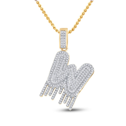 10K YELLOW GOLD ROUND DIAMOND W DRIPPING LETTER CHARM PENDANT 3/4 CTTW