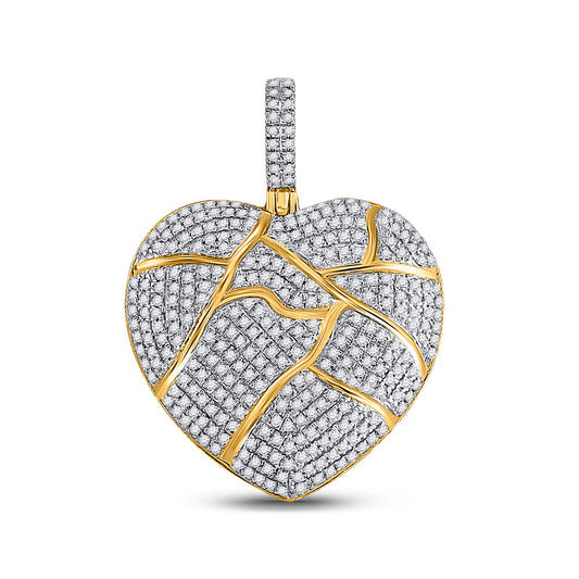 10K YELLOW GOLD ROUND DIAMOND BROKEN HEART CHARM PENDANT 1 CTTW