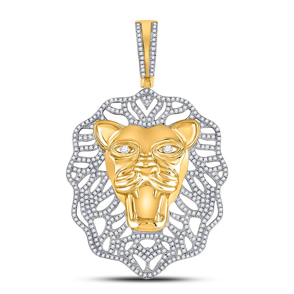 10K YELLOW GOLD ROUND DIAMOND LION HEAD CHARM PENDANT 1-1/4 CTTW